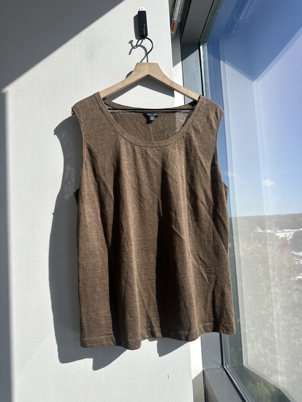 Lafayette 148 New York 100% Linen Brown Sleeveless Scoop Neck Top Sz 2X NWT